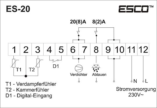 Kühlstellenregler mit 2 fühler Verdichter relais 20A abtauen relais Kältetechnik